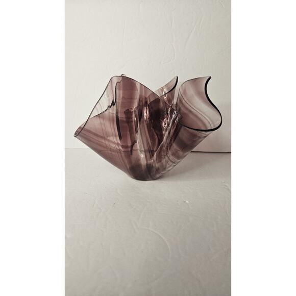 Purple Ribbon Art Glass Handkerchief Bowl Handkerchief Swirl Glass Bowl Purple - Picture 2 of 13